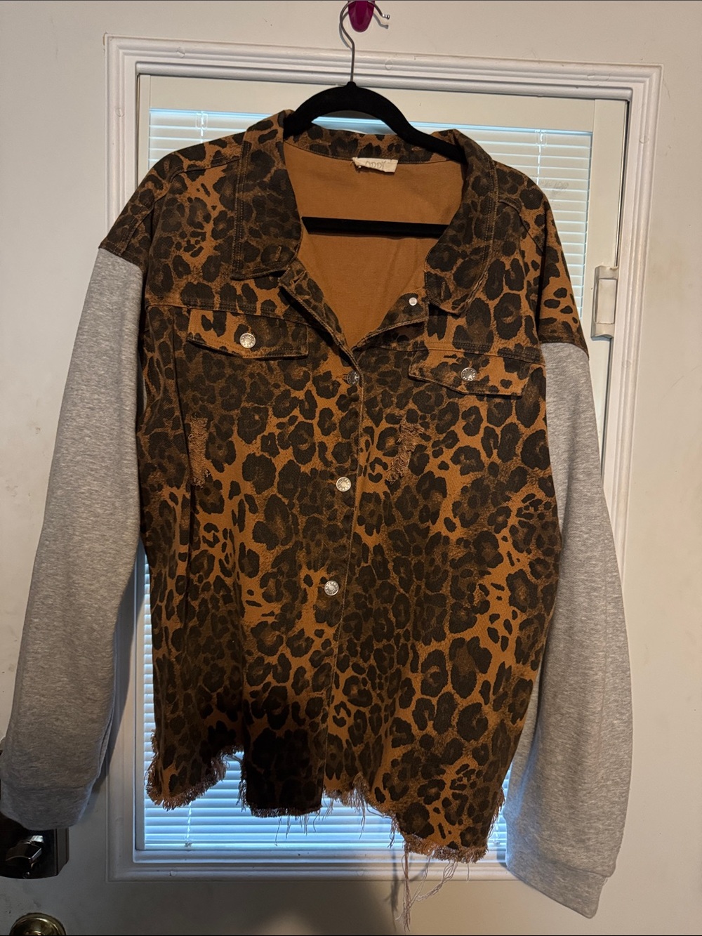 Oddy Animal Print Shacket with Gray Sleeves